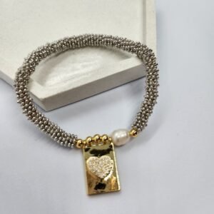 Pulsera Granate Corazón Plateada