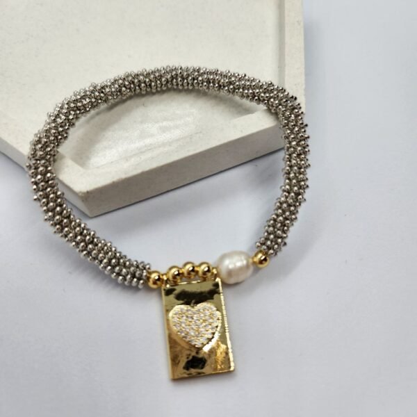 Pulsera Granate Corazón Plateada